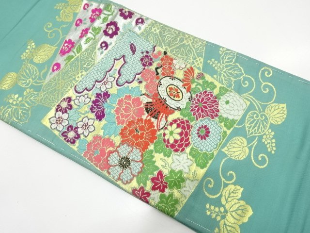 JAPANESEKIMONO / ANTIQUE COLOR PAPER / DRUM / FLOWER PATTERNS WOVEN TH